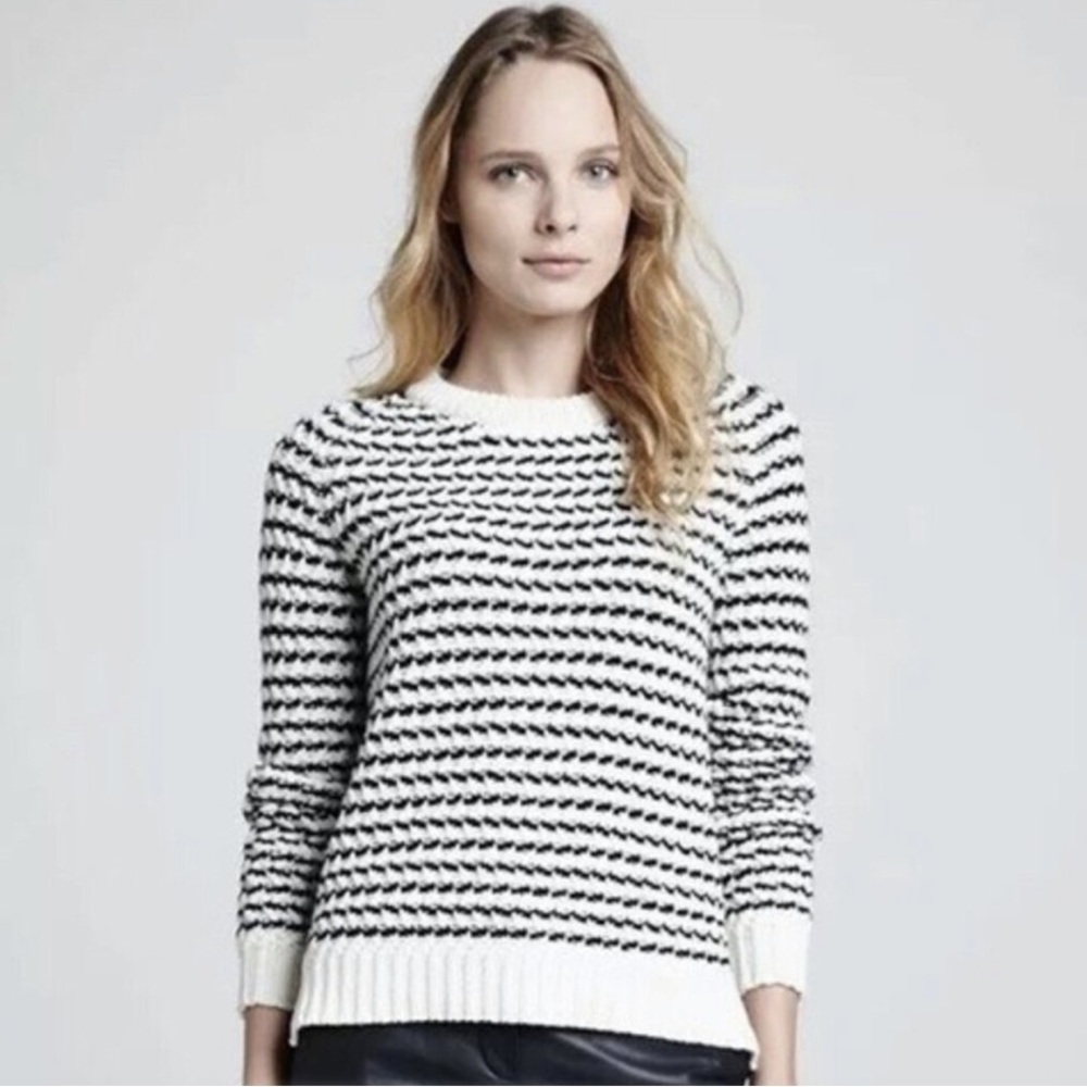 Theory Loryelle 100% Wool Black and White Striped Sweater